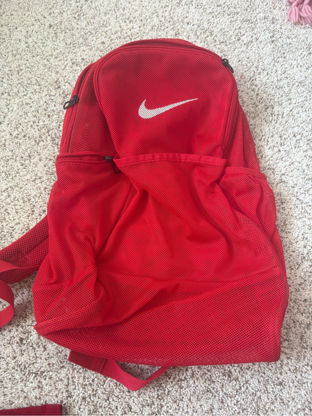 Nike Red Mesh Backpack with White Swoosh